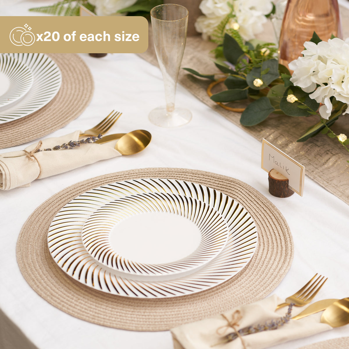 Multi-Use Gold Ripple Rim Plastic Plate Set