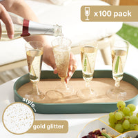 Gold Glitter Plastic Champagne Flutes (150ml)