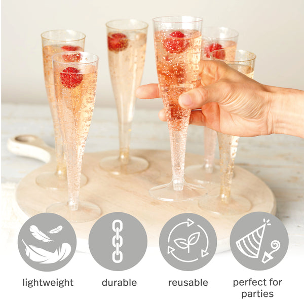 Reusable Plastic Gold & Silver Champagne Flutes (133ml)