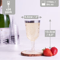 Plastic Wine Glasses with Silver Rim (170ml)