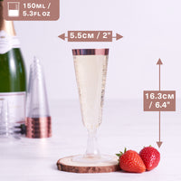 Plastic Champagne Flutes with Rose Gold Rim (150ml)