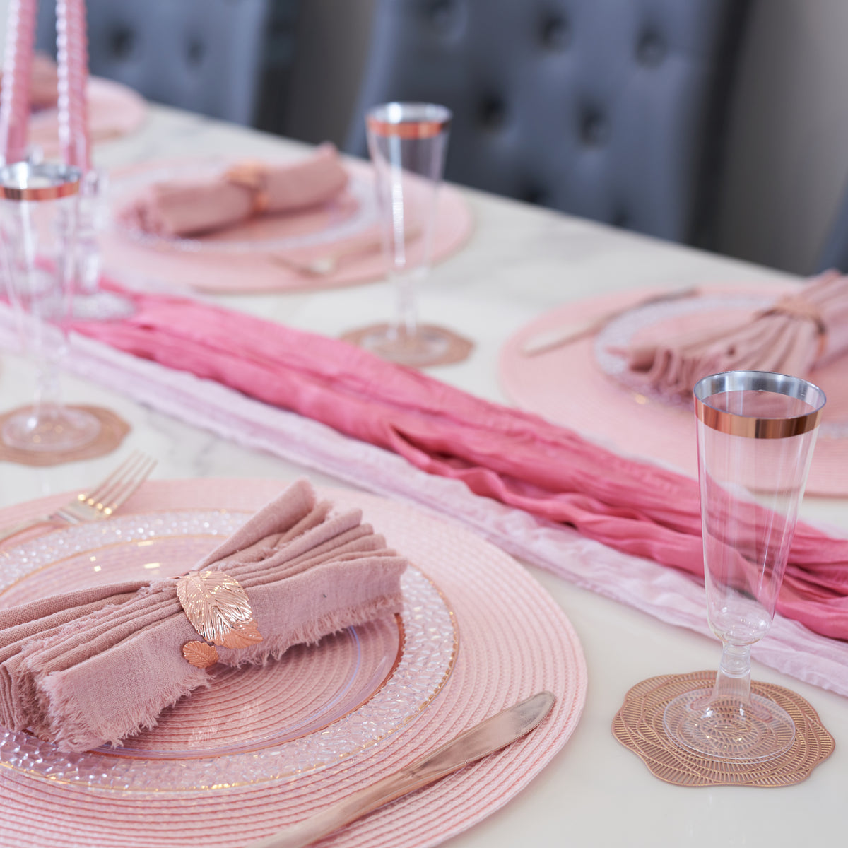 Plastic Champagne Flutes with Rose Gold Rim (150ml)