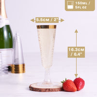 Plastic Champagne Flutes with Gold Rim (150ml)