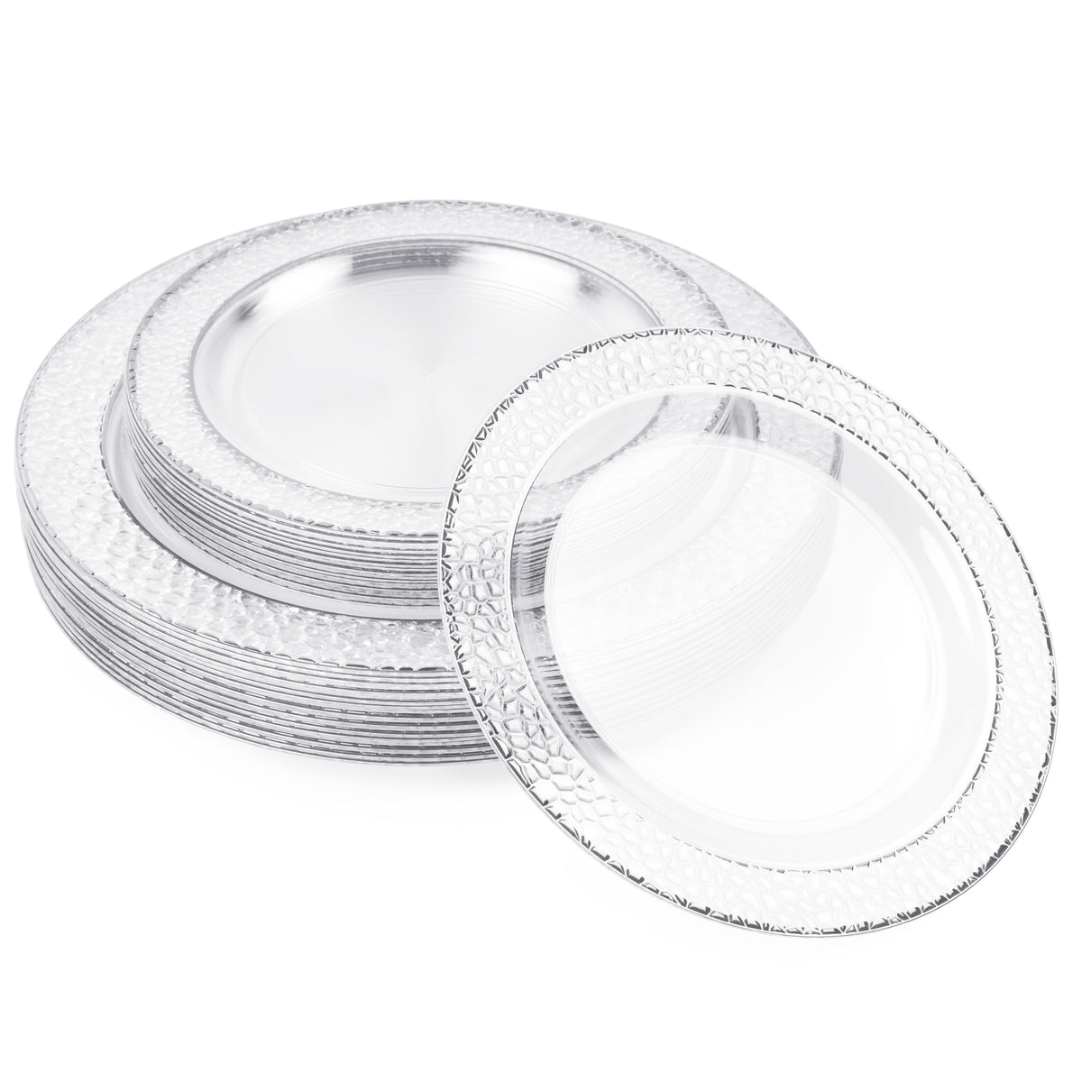 Plastic Plate Set with Hammered Silver Rim