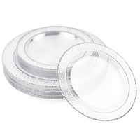 Plastic Plate Set with Hammered Silver Rim