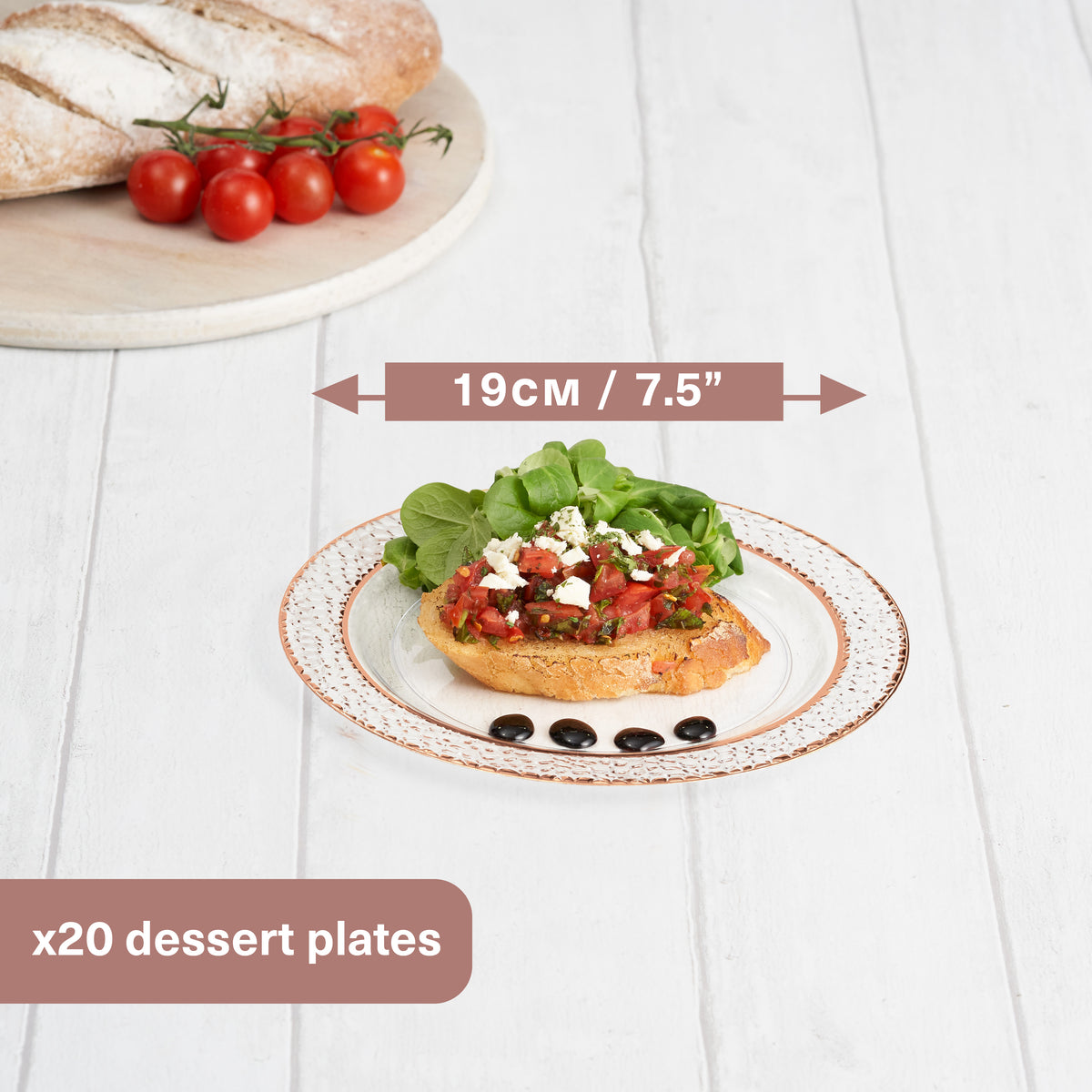 Plastic Dessert Plates with Hammered Rose Gold Rim (19cm)