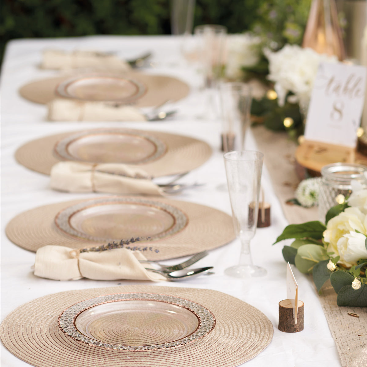 Plastic Dessert Plates with Hammered Rose Gold Rim (19cm)