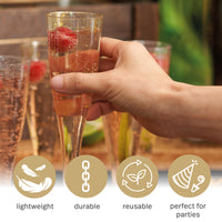 Gold Glitter Plastic Champagne Flutes (133ml)