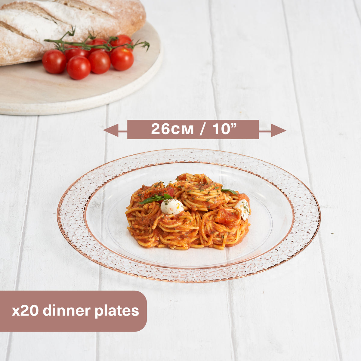 Plastic Dinner Plates with Hammered Rose Gold Rim (26cm)