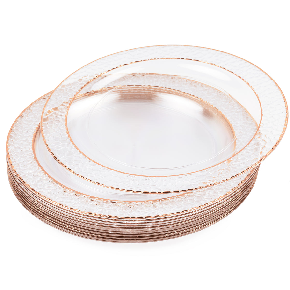 Plastic Dinner Plates with Hammered Rose Gold Rim (26cm)