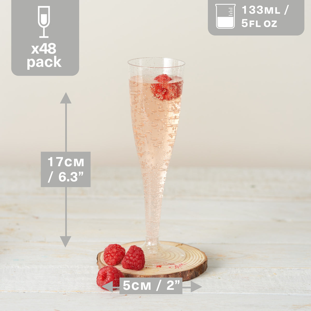 Silver Glitter Plastic Champagne Flutes (133ml)