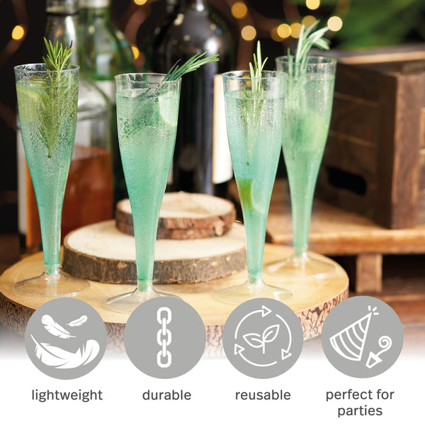 Silver Glitter Plastic Champagne Flutes (133ml)