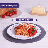 White Plastic Dinner Plates with Black Rim (26cm)