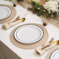 White Plastic Dinner Plates with Black Rim (26cm)