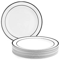 White Plastic Dinner Plates with Black Rim (26cm)