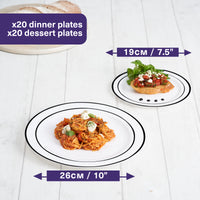 White Plastic Plate Set with Black Rim