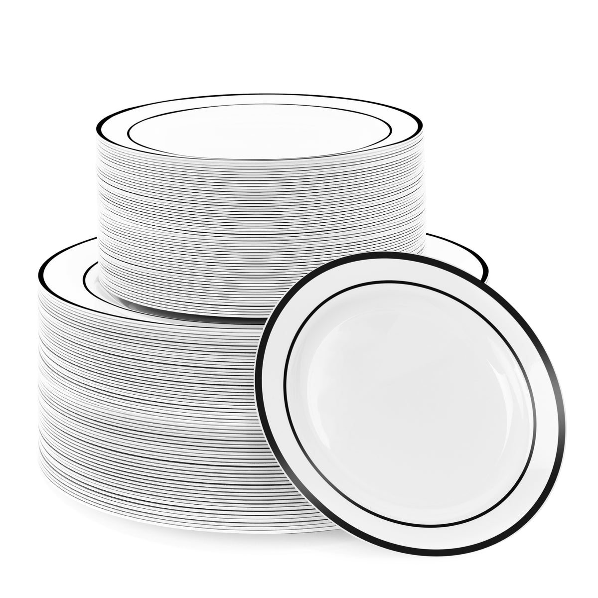 White Plastic Plate Set with Black Rim