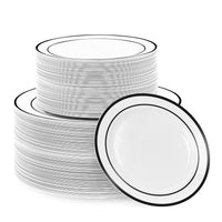 White Plastic Plate Set with Black Rim