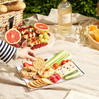 Reusable Plastic Serving Trays with Silver Rim