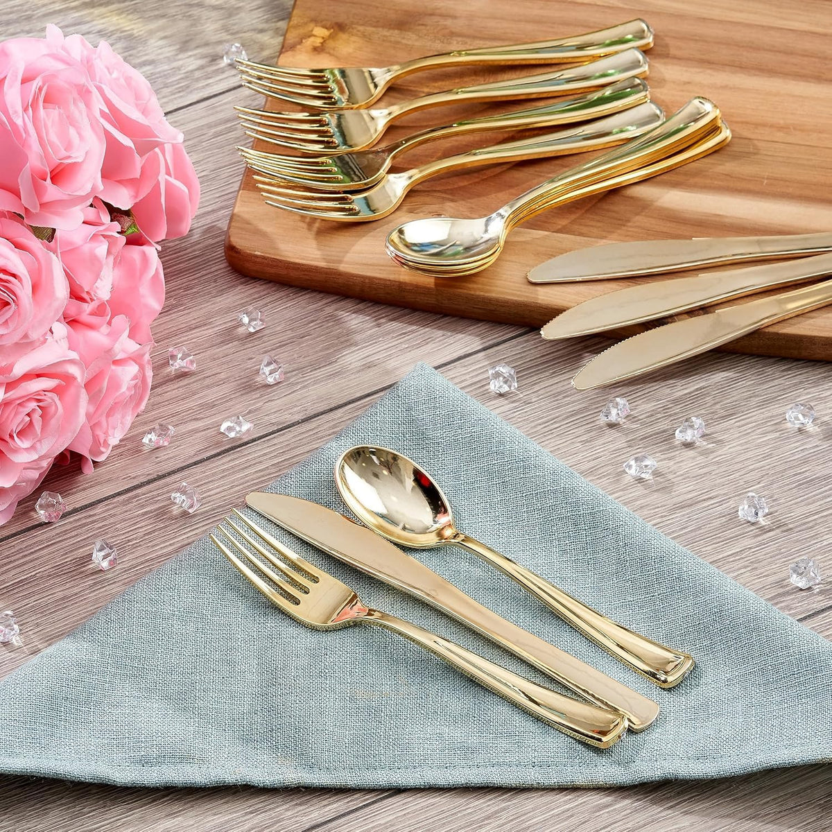 White & Gold Reusable Dinnerware Set - 360 Pack