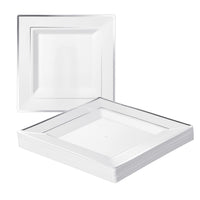 Square Multi-Use Plastic Silver Rim Plates (24cm)