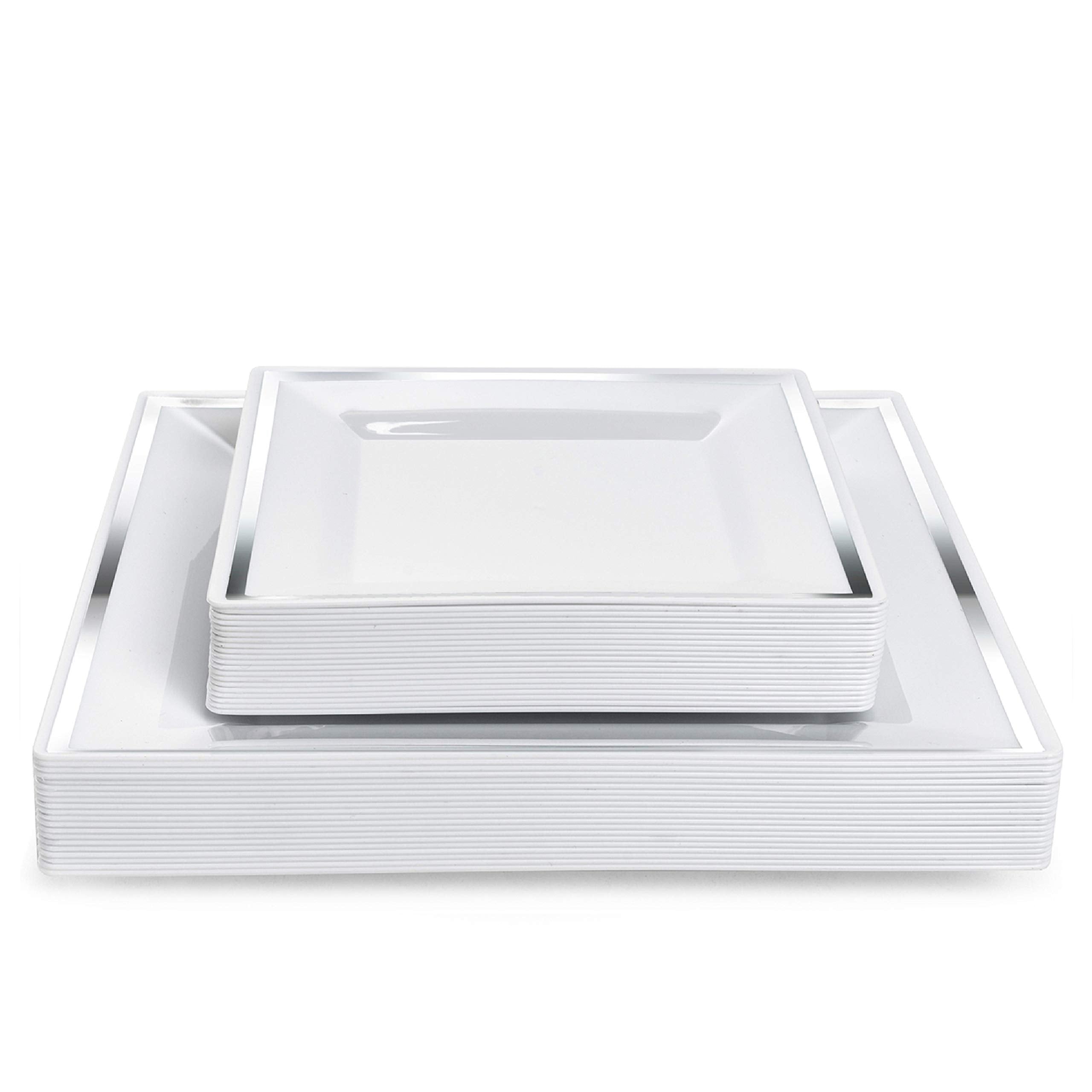 Silver square plastic clearance plates