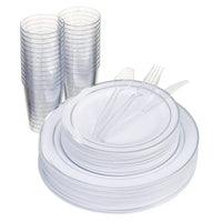 Reusable Plastic Silver Rim Party Set