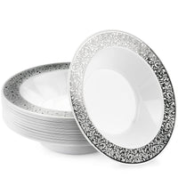 Reusable Plastic Party Bowls with Silver Lace Rim (18cm)