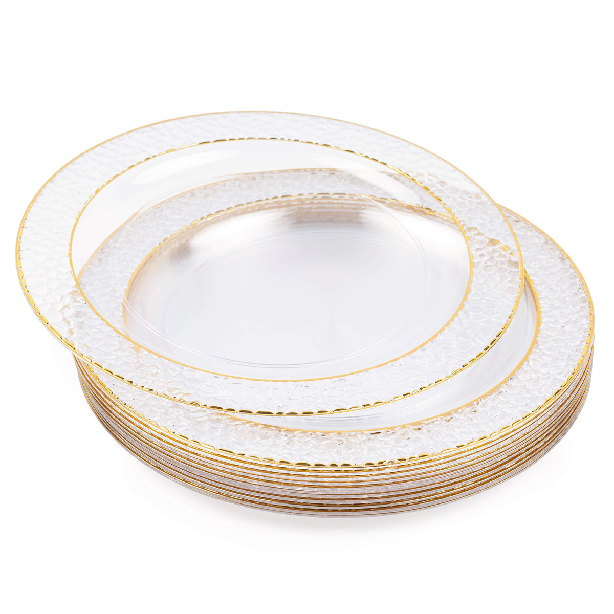 Plastic Plates with Hammered Gold Rim (26cm)