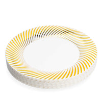 Reusable Plastic Dinner Plates with Gold Ripple Rim (26cm)