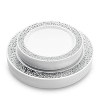 Reusable Plastic Silver Lace Rim Dinner & Dessert Plate Set