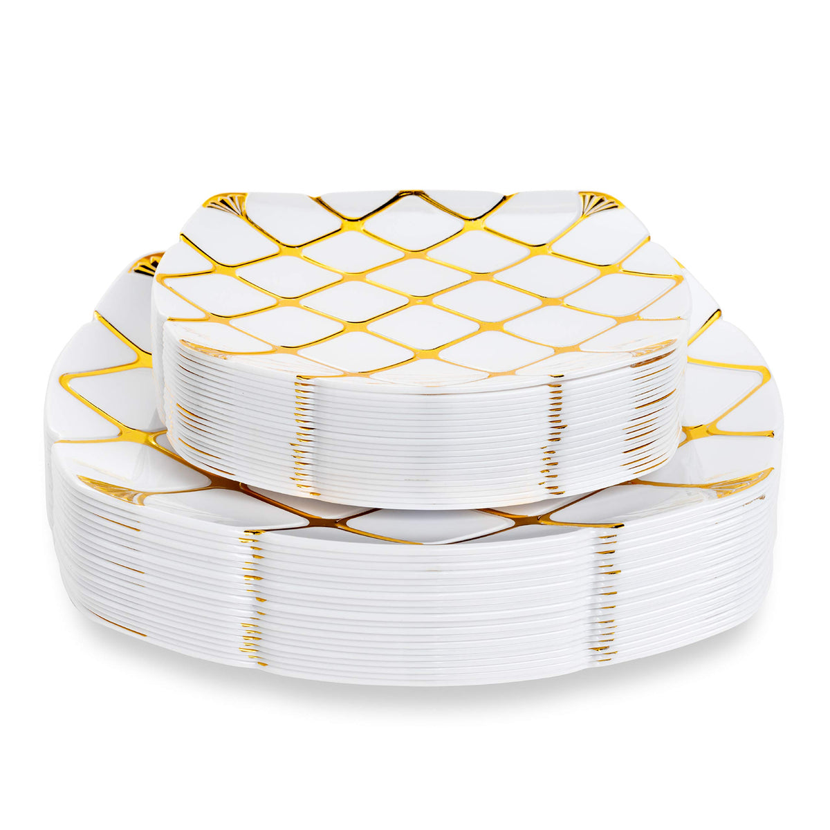 Reusable Plastic Gold Pattern Dinner Plate Set