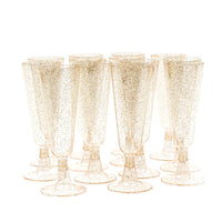 Gold Glitter Plastic Champagne Flutes (150ml)