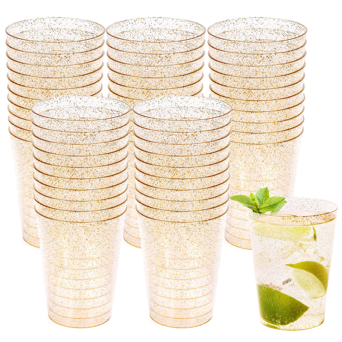 Gold Glitter Plastic Tumblers (285ml)