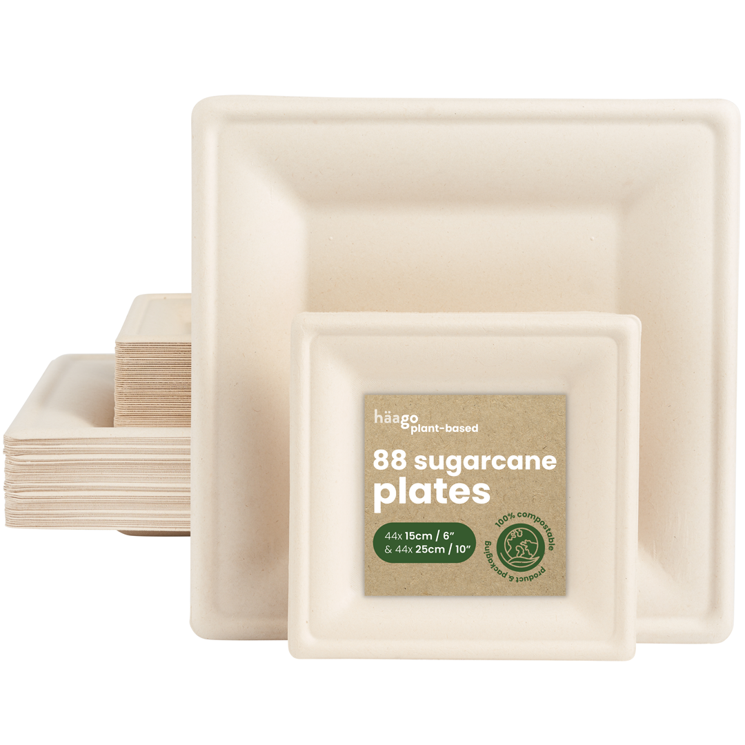 Square Sugarcane Plates Set