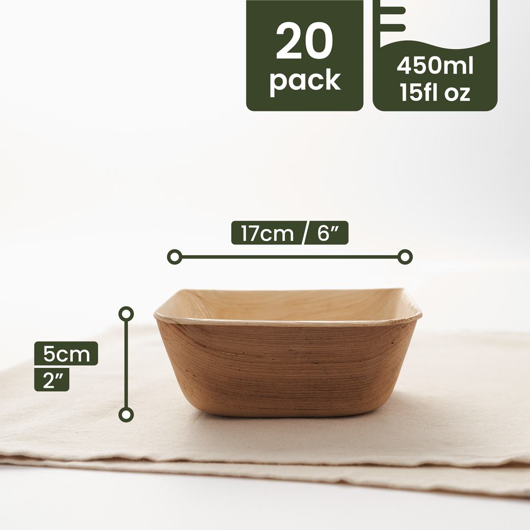 Square Palm Leaf Bowls - 450ml (16floz)