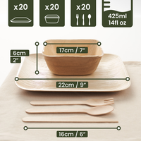 Square Palm Leaf Partyware Pack (Plates, Bowls & Cutlery)