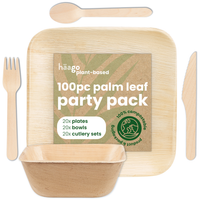 Square Palm Leaf Partyware Pack (Plates, Bowls & Cutlery)